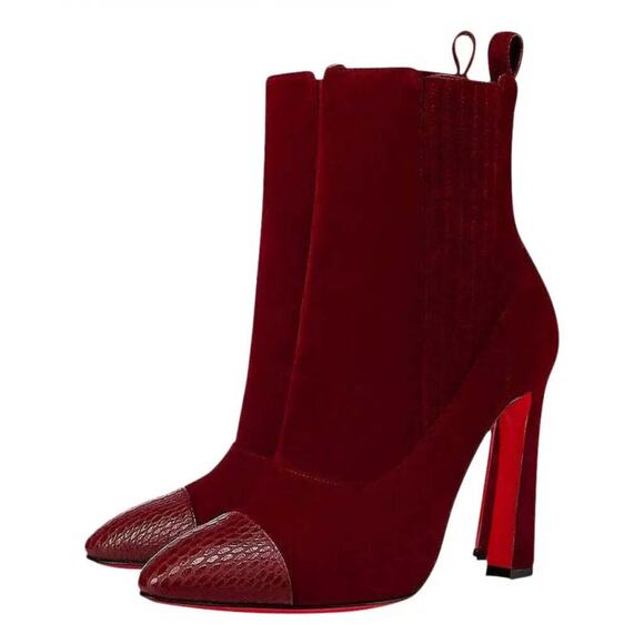 Christian Louboutin Me In The 90S 100 Tanin Red Suede Short Heel Ankle Boot 37 - Picture 1 of 12